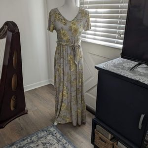 Floral gray/yellow boutique maxi dress L DYT Type 2 T2